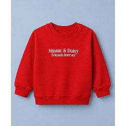 Babyhug Disney 100% Cotton Terry Knit Full Sleeves T-Shirt & Pant Set With Minnie Mouse & Daisy Graphic - Red