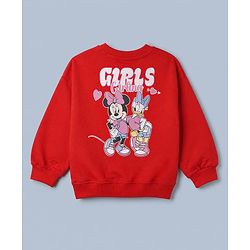 Babyhug Disney 100% Cotton Terry Knit Full Sleeves T-Shirt & Pant Set With Minnie Mouse & Daisy Graphic - Red