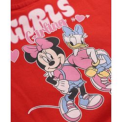 Babyhug Disney 100% Cotton Terry Knit Full Sleeves T-Shirt & Pant Set With Minnie Mouse & Daisy Graphic - Red