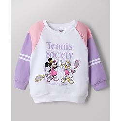 Babyhug Disney 100% Cotton Terry Knit Full Sleeves Cut & Sew T-Shirt and Pant Set With Minnie Mouse & Daisy Graphic - Purple