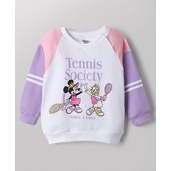 Babyhug Disney 100% Cotton Terry Knit Full Sleeves Cut & Sew T-Shirt and Pant Set With Minnie Mouse & Daisy Graphic - Purple