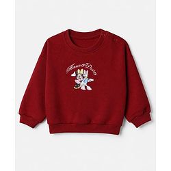 Babyhug Disney 100% Cotton Terry Knit Full Sleeves Sweatshirt and Pants with Full Length and Minnie and Daisy Front & Back Print in Maroon