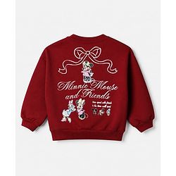 Babyhug Disney 100% Cotton Terry Knit Full Sleeves Sweatshirt and Pants with Full Length and Minnie and Daisy Front & Back Print in Maroon