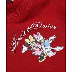 Babyhug Disney 100% Cotton Terry Knit Full Sleeves Sweatshirt and Pants with Full Length and Minnie and Daisy Front & Back Print in Maroon