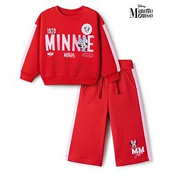 Babyhug Disney 100% Cotton Terry Knit Full Sleeves T-Shirt And Pant With Minnie Mouse Print In Red