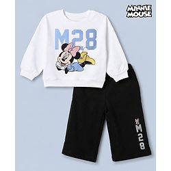Babyhug Disney 100% Cotton Terry Knit Full Sleeves T-Shirt And Pant With Minnie Mouse Print - White
