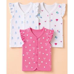 Babyhug 100% Cotton Interlock Knit Full Sleeves Jhablas With Floral Heart & Star Print Pack of 3 - Pink White