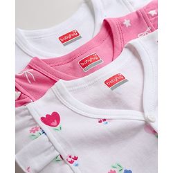 Babyhug 100% Cotton Interlock Knit Full Sleeves Jhablas With Floral Heart & Star Print Pack of 3 - Pink White