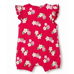 Babyhug 100% Cotton Interlock Knit Half Sleeves Floral Printed Romper with Hairband and Booties - Pink
