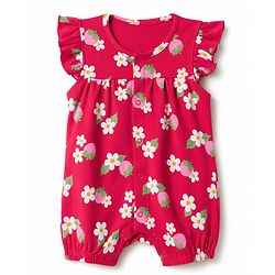 Babyhug 100% Cotton Interlock Knit Half Sleeves Floral Printed Romper with Hairband and Booties - Pink