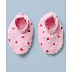 Babyhug 100% Cotton Interlock Knit Full Sleeves Hooded Romper with Booties & Polka Dot Print - Pink