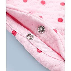 Babyhug 100% Cotton Interlock Knit Full Sleeves Hooded Romper with Booties & Polka Dot Print - Pink