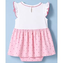 Babyhug 100% Cotton Interlock Knit Sleeveless Polka Dot & Bunny Printed Onesies With Hairband - Pink