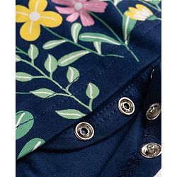 Babyhug 100% Cotton Interlock Knit Sleeveless Frock Style Onesies With Floral Print & Hairband - Navy Blue
