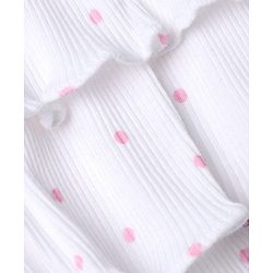 Babyhug 100% Cotton Rib Knit Sleeveless Frock Style Onesie With Polka Dots Print & Animal Applique - White & Pink