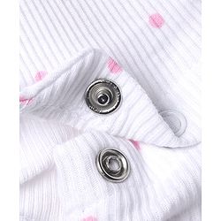 Babyhug 100% Cotton Rib Knit Sleeveless Frock Style Onesie With Polka Dots Print & Animal Applique - White & Pink