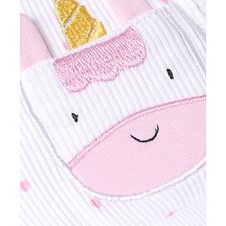 Babyhug 100% Cotton Rib Knit Sleeveless Frock Style Onesie With Polka Dots Print & Animal Applique - White & Pink