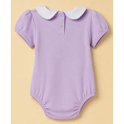 Babyhug 100% Cotton Interlock Knit Half Sleeves Teddy Bear & Floral Printed Onesie With Hairdband - Purple