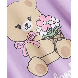 Babyhug 100% Cotton Interlock Knit Half Sleeves Teddy Bear & Floral Printed Onesie With Hairdband - Purple