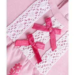 Babyhug 100% Cotton Interlock Knit Half Sleeves Romper With Floral Print & Bow Applique - Pink