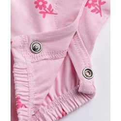 Babyhug 100% Cotton Interlock Knit Half Sleeves Romper With Floral Print & Bow Applique - Pink