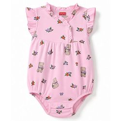 Babyhug 100% Cotton Interlock Knit Sleeveless Frill Detailing Onesies With Floral Print - Pink