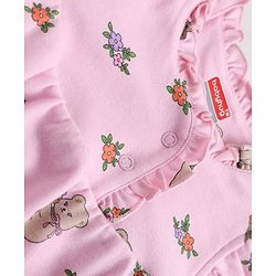 Babyhug 100% Cotton Interlock Knit Sleeveless Frill Detailing Onesies With Floral Print - Pink