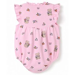 Babyhug 100% Cotton Interlock Knit Sleeveless Frill Detailing Onesies With Floral Print - Pink
