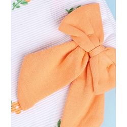 Babyhug 100% Cotton Knit Sleeveless Floral Printed Onesies With Hairband & Bow Applique- Orange