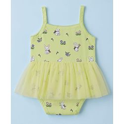 Babyhug 100% Cotton Single Jersey Knit Sleeveless Onesies With Floral Print - Lemon Yellow