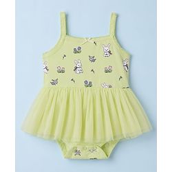 Babyhug 100% Cotton Single Jersey Knit Sleeveless Onesies With Floral Print - Lemon Yellow
