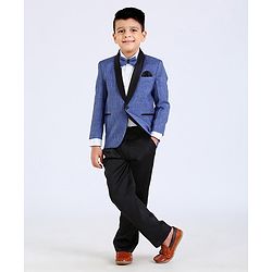 Babyhug Full Sleeves Three Piece Party Suit With Bow - Blue