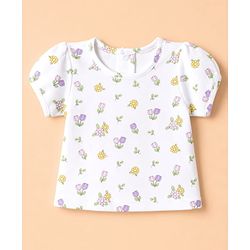 Babyhug 100% Cotton Interlock Knit Half Sleeves Onesies With Floral Printed T-shirt & Hairband - White