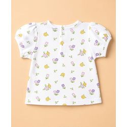 Babyhug 100% Cotton Interlock Knit Half Sleeves Onesies With Floral Printed T-shirt & Hairband - White
