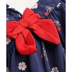 Babyhug 100% Cotton Single Jersey Knit Half Sleeves Onesies With Floral Print & Bow Applique - Navy Blue