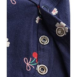 Babyhug 100% Cotton Single Jersey Knit Half Sleeves Onesies With Floral Print & Bow Applique - Navy Blue