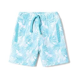 Babyhug 100% Cotton Single Jersey Knit Half Sleeves Shirt & Shorts Co-ords With Tropical Print - Light Blue
