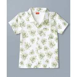 Babyhug 100% Cotton Single Jersey Knit Half Sleeves Leafy Printed Co-Ords Shirt & Shorts Set - White