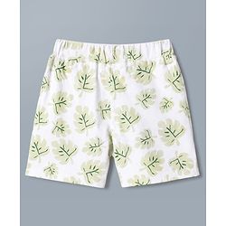 Babyhug 100% Cotton Single Jersey Knit Half Sleeves Leafy Printed Co-Ords Shirt & Shorts Set - White
