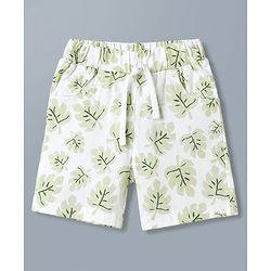 Babyhug 100% Cotton Single Jersey Knit Half Sleeves Leafy Printed Co-Ords Shirt & Shorts Set - White