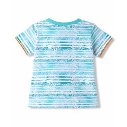 Babyhug Single Jersey Knit Half Sleeves Striped T-Shirt & Shorts Set With Tropical Print - Blue