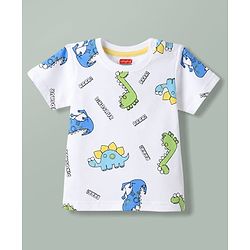 Babyhug Single Jersey Knit Half Sleeves T-Shirt & Shorts Set With Dino Print - White
