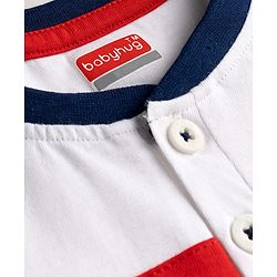 Babyhug Single Jersey Knit Half Sleeves Cut & Sew Colour Block Number Printed Henley T-Shirt & Shorts Set - Navy & Red
