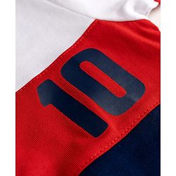 Babyhug Single Jersey Knit Half Sleeves Cut & Sew Colour Block Number Printed Henley T-Shirt & Shorts Set - Navy & Red