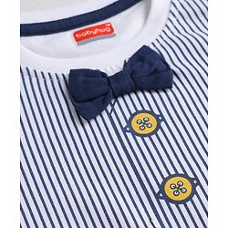 Babyhug Single Jersey Knit Half Sleeves Striped T-Shirt & Shorts Set With Bow Applique - White