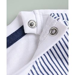 Babyhug Single Jersey Knit Half Sleeves Striped T-Shirt & Shorts Set With Bow Applique - White