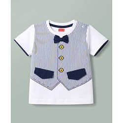 Babyhug Single Jersey Knit Half Sleeves Striped T-Shirt & Shorts Set With Bow Applique - White