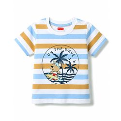 Babyhug 100% Cotton Single Jersey Knit Half Sleeves Striped & Bear Printed T-Shirt & Shorts Set - White