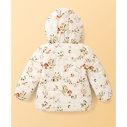 Babyhug Woven Full Sleeves Floral & Squirrel Printed Hooded Padded Jacket - White