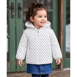 Babyhug Woven Full Sleeves Polka Dots Printed Hooded Padded Jacket - White